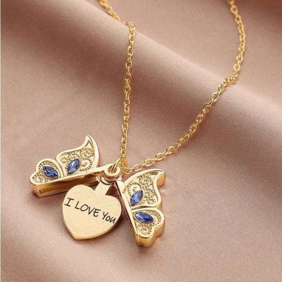 ⚠️Clearance Gold And Silver Butterfly I Love You Pendant Necklace - Picture 3 of 4